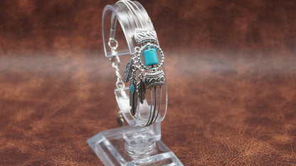 Turquoise and Silver Bracelet with Feather Charm