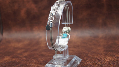 Turquoise and Silver Bracelet with Feather Charm