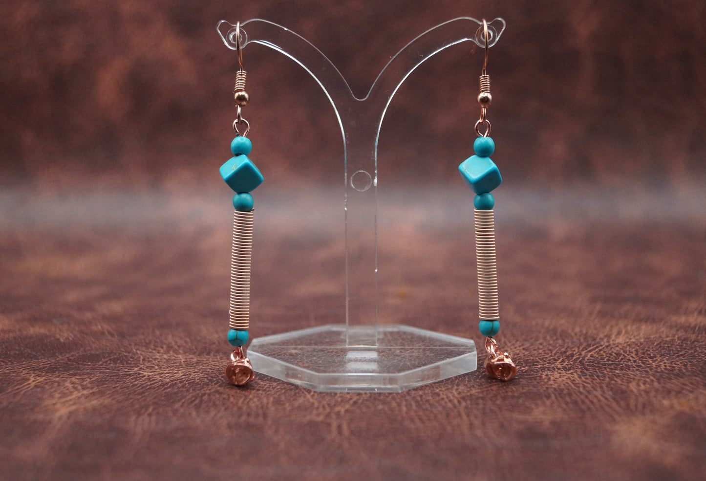 Rose gold and Turquoise Skull earrings