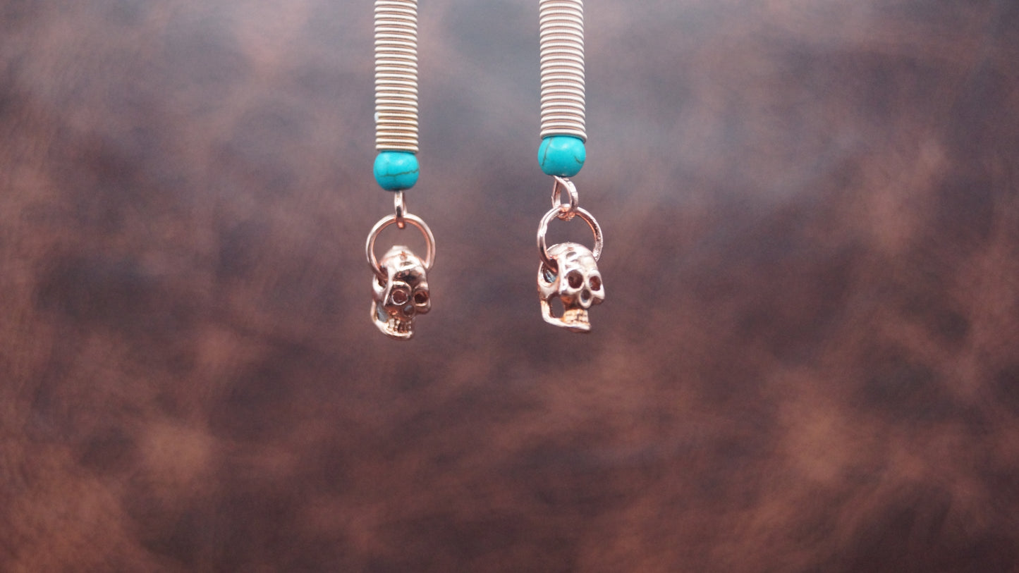Rose gold and Turquoise Skull earrings