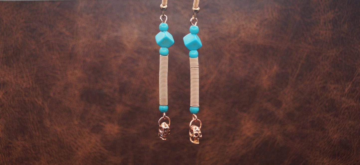 Rose gold and Turquoise Skull earrings