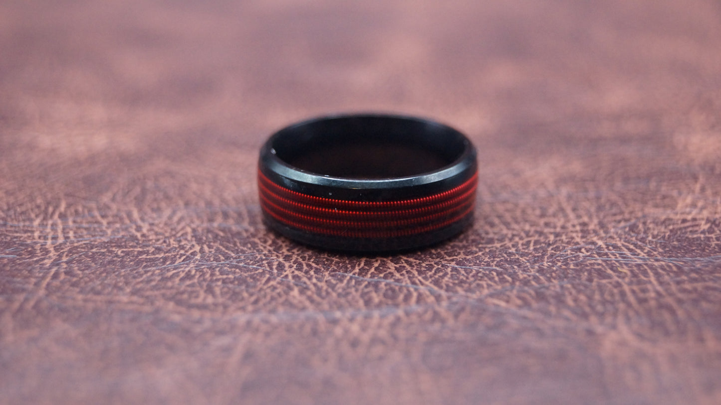 Black Ring with Red Strings inlay